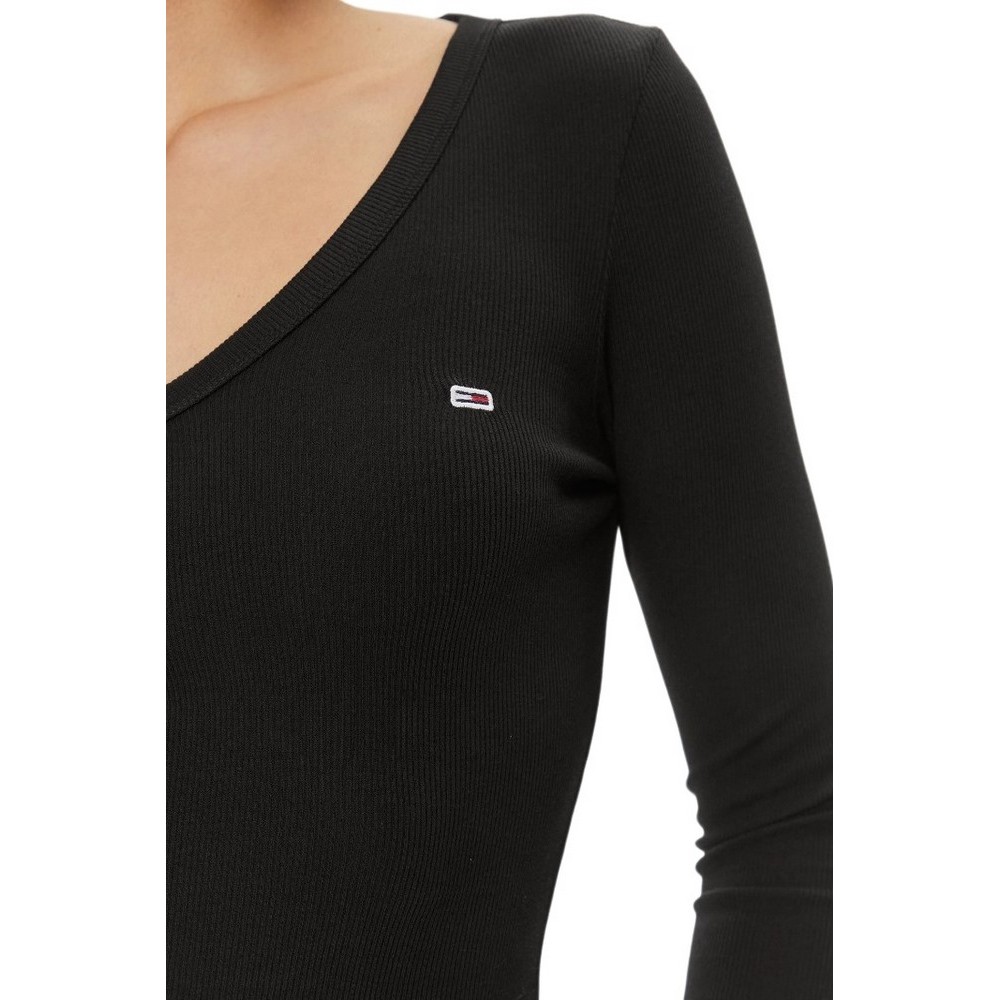 TOMMY JEANS SLIM ESSENTIAL RIB V LS ΜΠΛΟΥΖΑ ΓΥΝΑΙΚΕΙΑ BLACK