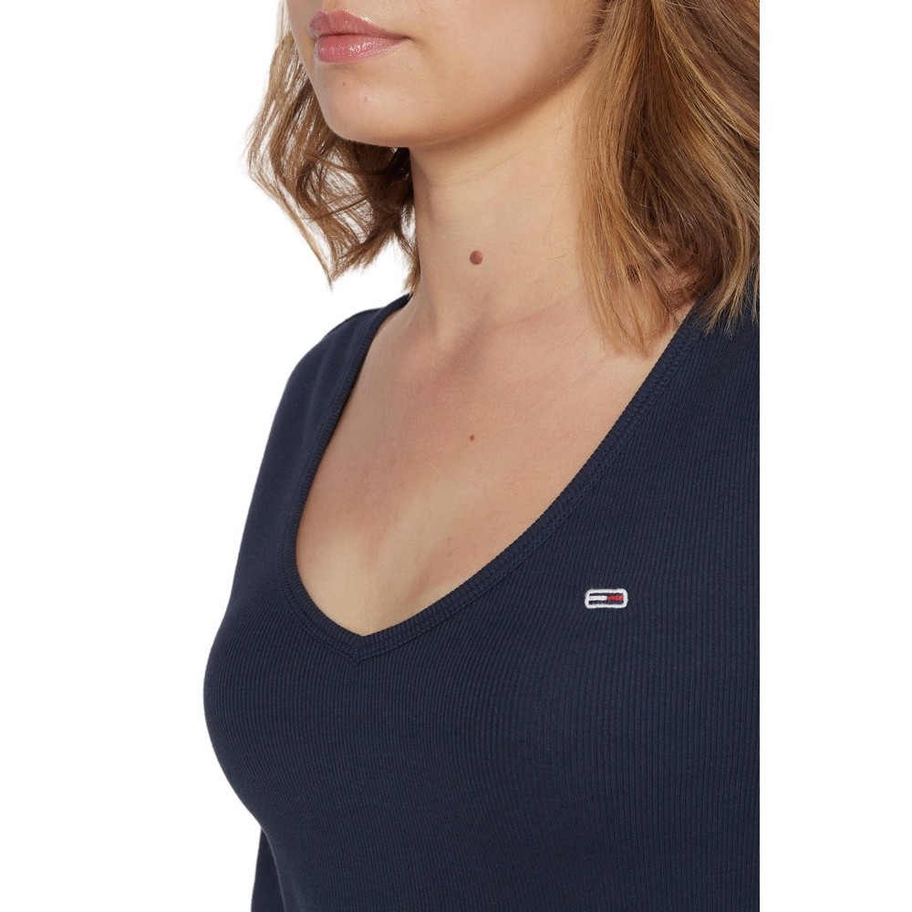 TOMMY JEANS SLIM ESSENTIAL RIB V LS ΜΠΛΟΥΖΑ ΓΥΝΑΙΚΕΙΑ NAVY