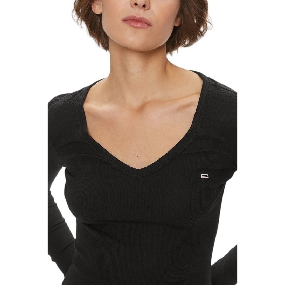 TOMMY JEANS SLIM ESSENTIAL RIB V LS ΜΠΛΟΥΖΑ ΓΥΝΑΙΚΕΙΑ BLACK
