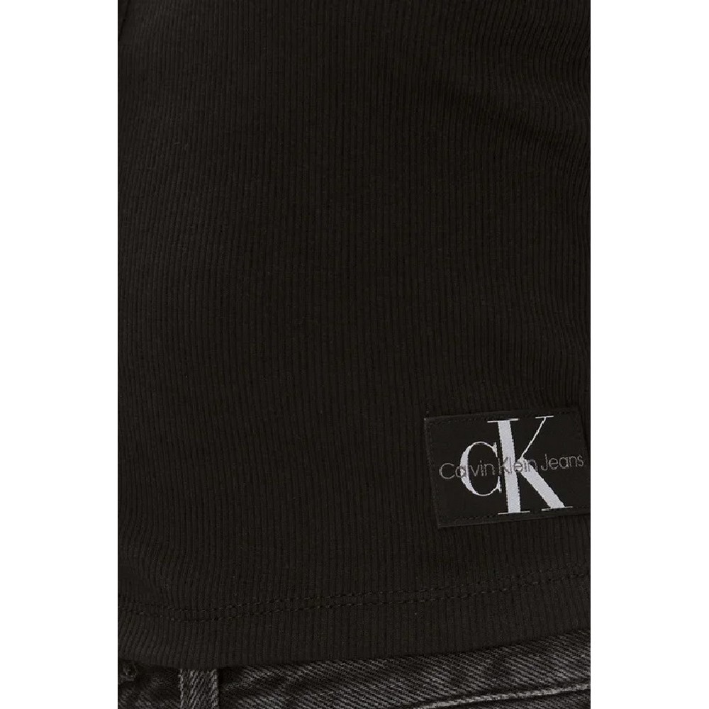 CALVIN KLEIN JEANS WOVEN LABEL RIB LS CARDIGAN ΜΠΛΟΥΖΑ ΓΥΝΑΙΚΕΙΑ BLACK