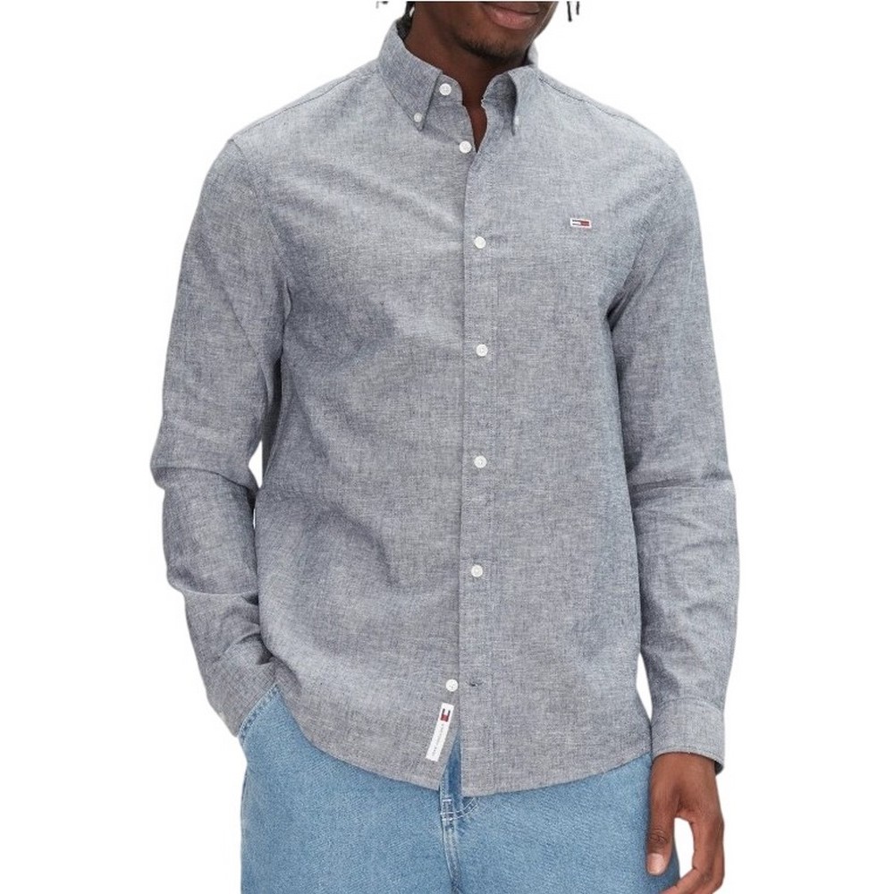 TOMMY JEANS REG LINEN BLEND LS SHIRT EXT ΠΟΥΚΑΜΙΣΟ ΑΝΔΡΙΚΟ DARK NAVY