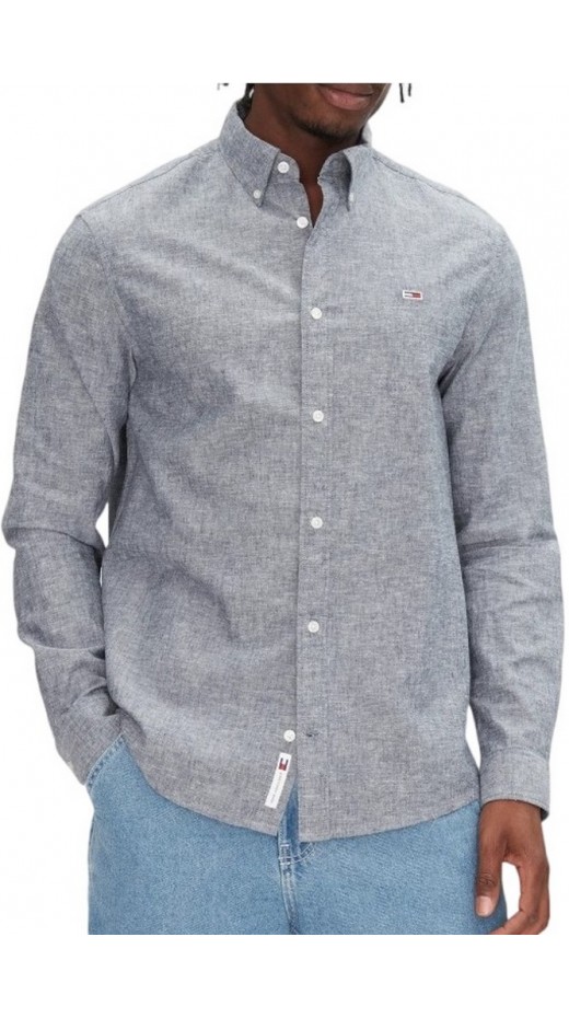 TOMMY JEANS REG LINEN BLEND LS SHIRT EXT ΠΟΥΚΑΜΙΣΟ ΑΝΔΡΙΚΟ DARK NAVY
