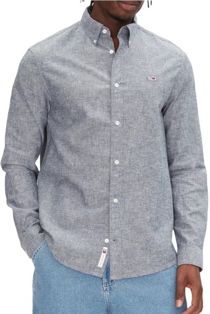 TOMMY JEANS REG LINEN BLEND LS SHIRT EXT ΠΟΥΚΑΜΙΣΟ ΑΝΔΡΙΚΟ DARK NAVY