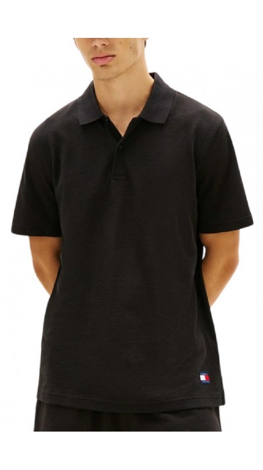 TOMMY JEANS REG WAFFLE POLO T-SHIRT ΜΠΛΟΥΖΑ ΑΝΔΡΙΚΗ BLACK