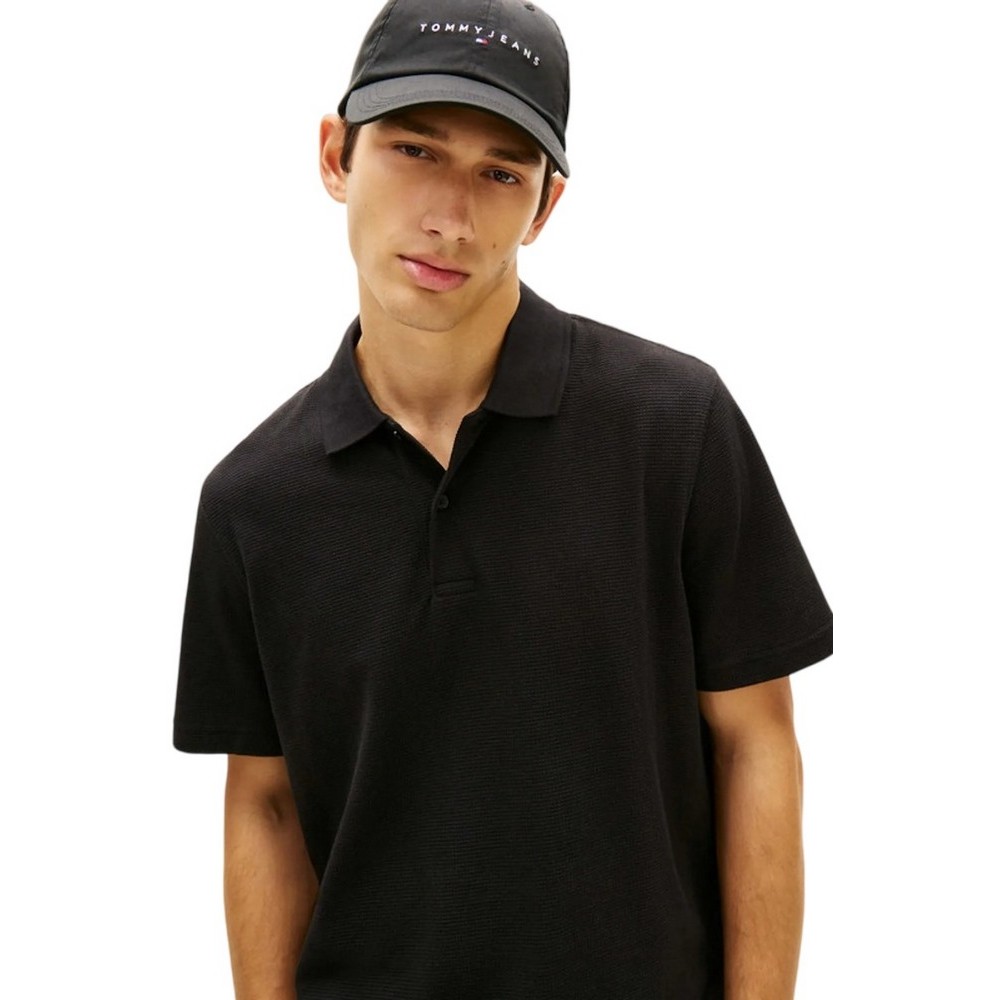 TOMMY JEANS REG WAFFLE POLO T-SHIRT ΜΠΛΟΥΖΑ ΑΝΔΡΙΚΗ BLACK