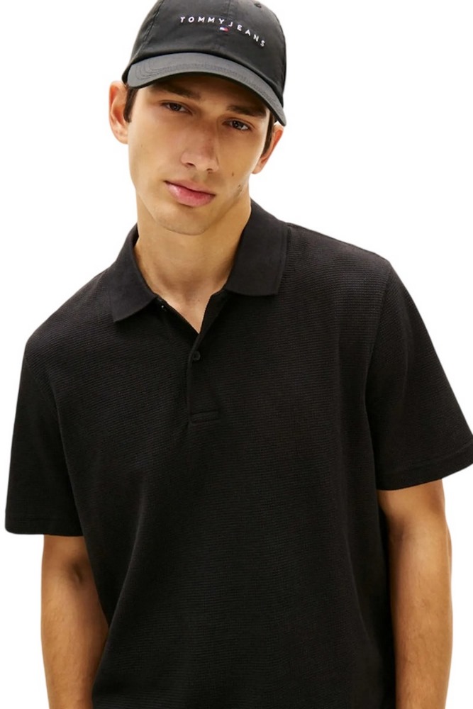 TOMMY JEANS REG WAFFLE POLO T-SHIRT ΜΠΛΟΥΖΑ ΑΝΔΡΙΚΗ BLACK