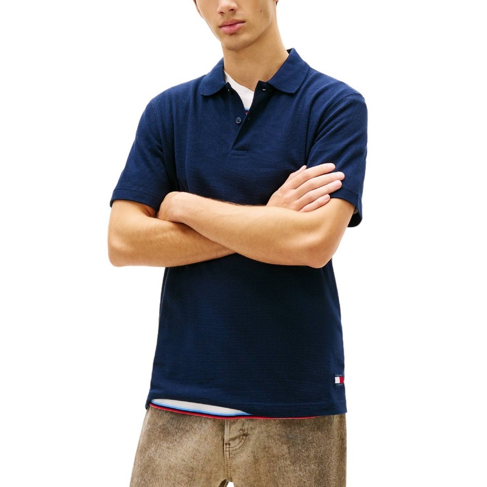 TOMMY JEANS REG WAFFLE POLO T-SHIRT ΜΠΛΟΥΖΑ ΑΝΔΡΙΚΗ NAVY