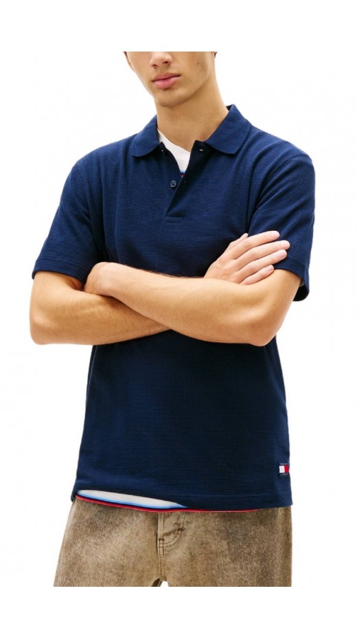 TOMMY JEANS REG WAFFLE POLO T-SHIRT ΜΠΛΟΥΖΑ ΑΝΔΡΙΚΗ NAVY