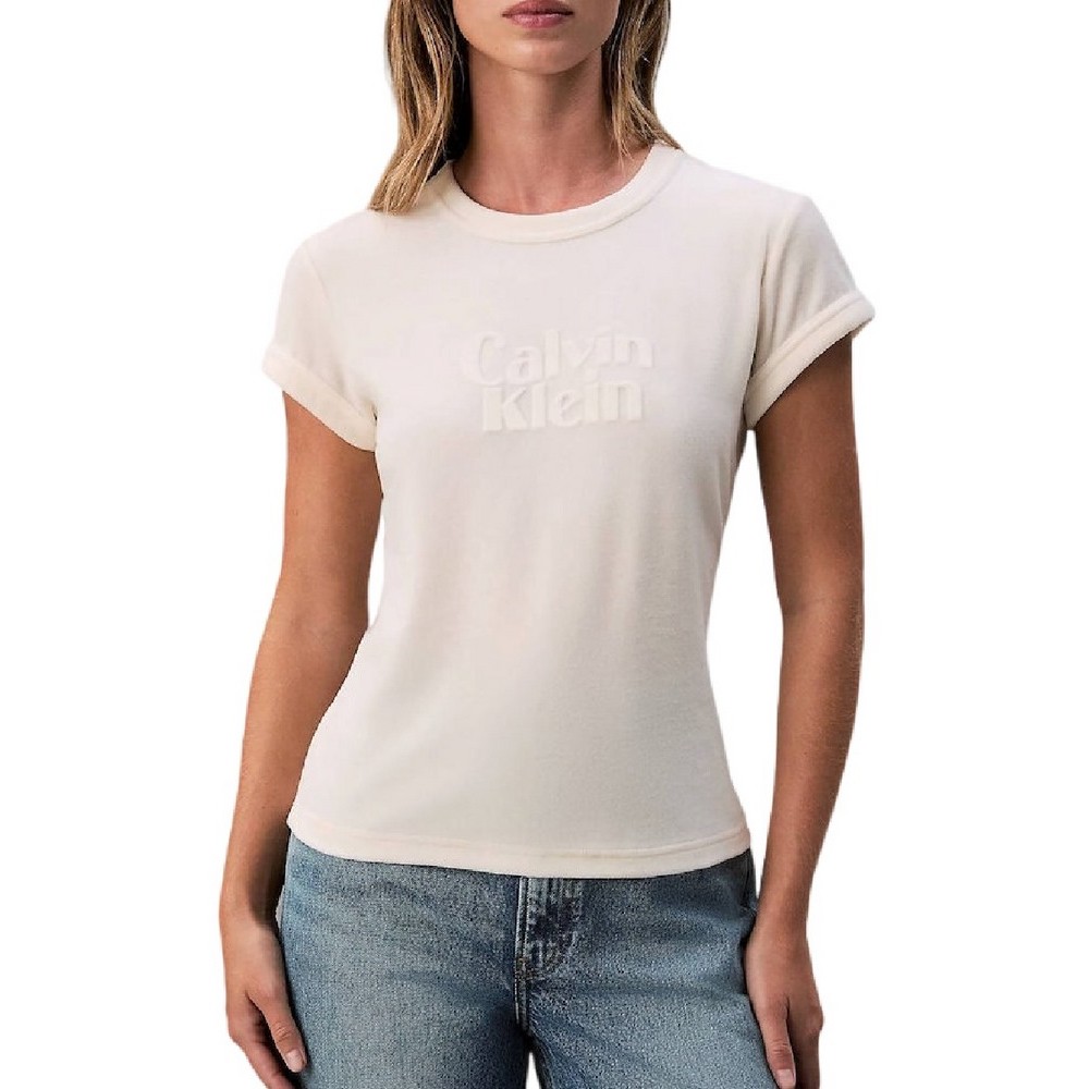 CALVIN KLEIN JEANS SS VELOUR LOGO TEE T-SHIRT ΜΠΛΟΥΖΑ ΓΥΝΑΙΚΕΙΑ OFF WHITE