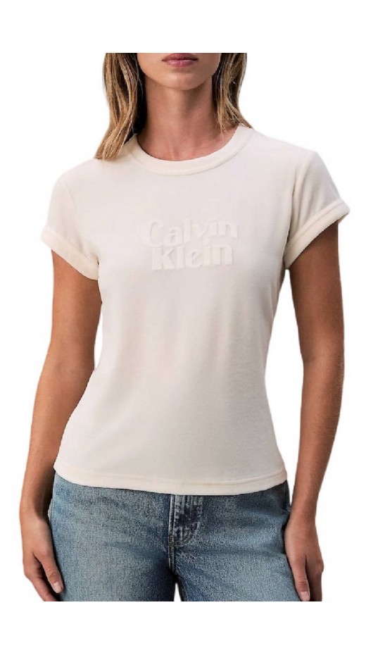 CALVIN KLEIN JEANS SS VELOUR LOGO TEE T-SHIRT ΜΠΛΟΥΖΑ ΓΥΝΑΙΚΕΙΑ OFF WHITE