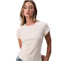 CALVIN KLEIN JEANS SS VELOUR LOGO TEE T-SHIRT ΜΠΛΟΥΖΑ ΓΥΝΑΙΚΕΙΑ OFF WHITE