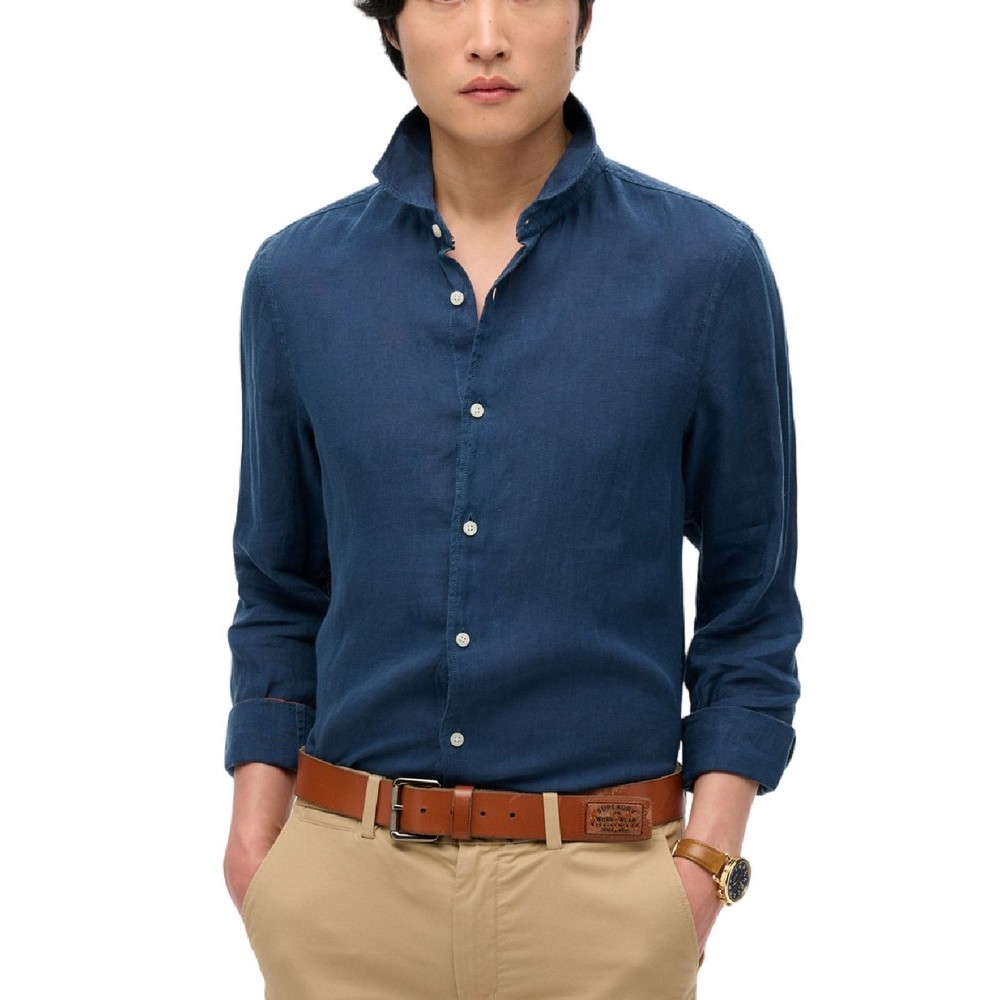 SUPERDRY D2 STUD VACATION LINEN SHIRT ΠΟΥΚΑΜΙΣΟ ΑΝΔΡΙΚΟ NAVY