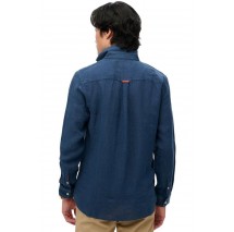 SUPERDRY D2 STUD VACATION LINEN SHIRT ΠΟΥΚΑΜΙΣΟ ΑΝΔΡΙΚΟ NAVY