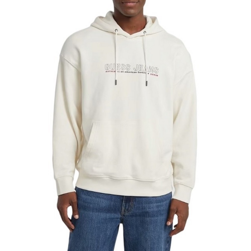 GUESS JEANS OUTLINE HOODIE ΦΟΥΤΕΡ ΜΠΛΟΥΖΑ ΑΝΔΡΙΚΗ OFF WHITE