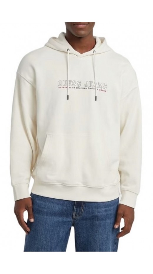 GUESS JEANS OUTLINE HOODIE ΦΟΥΤΕΡ ΜΠΛΟΥΖΑ ΑΝΔΡΙΚΗ OFF WHITE