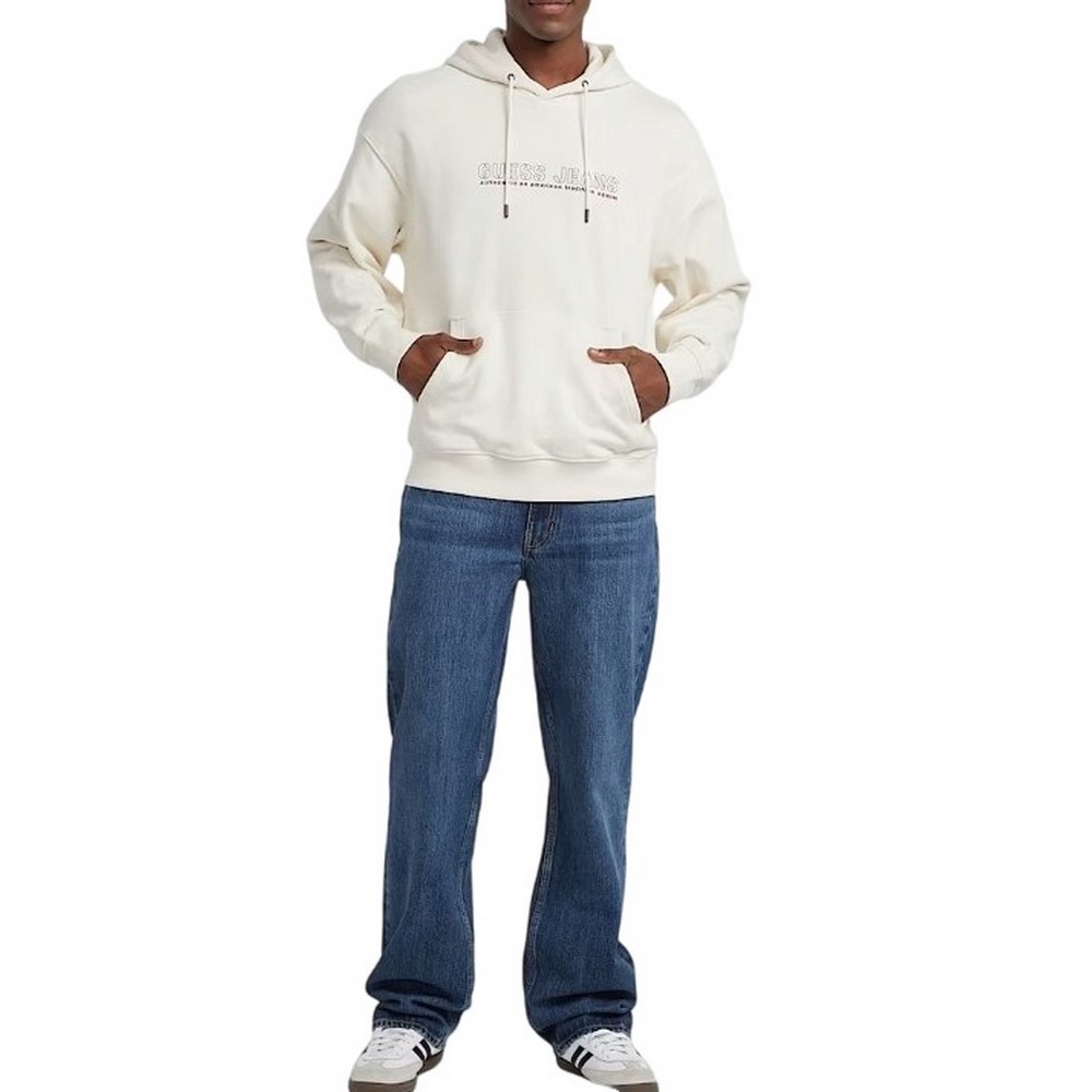 GUESS JEANS OUTLINE HOODIE ΦΟΥΤΕΡ ΜΠΛΟΥΖΑ ΑΝΔΡΙΚΗ OFF WHITE