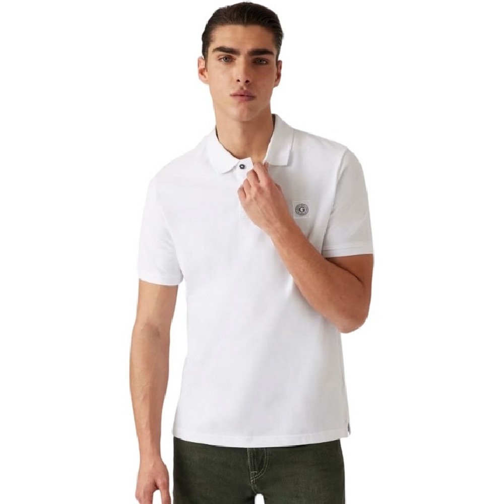 GUESS WASHED SS T-SHIRT POLO ΜΠΛΟΥΖΑ ΑΝΔΡΙΚΗ WHITE