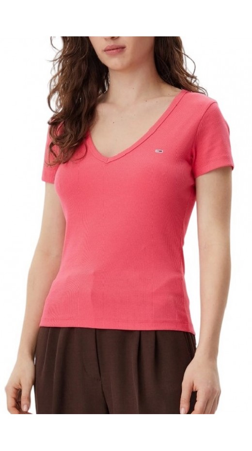 TOMMY JEANS SLIM ESSENTIAL RIB V SS T-SHIRT ΜΠΛΟΥΖΑ ΓΥΝΑΙΚΕΙΑ CORAL