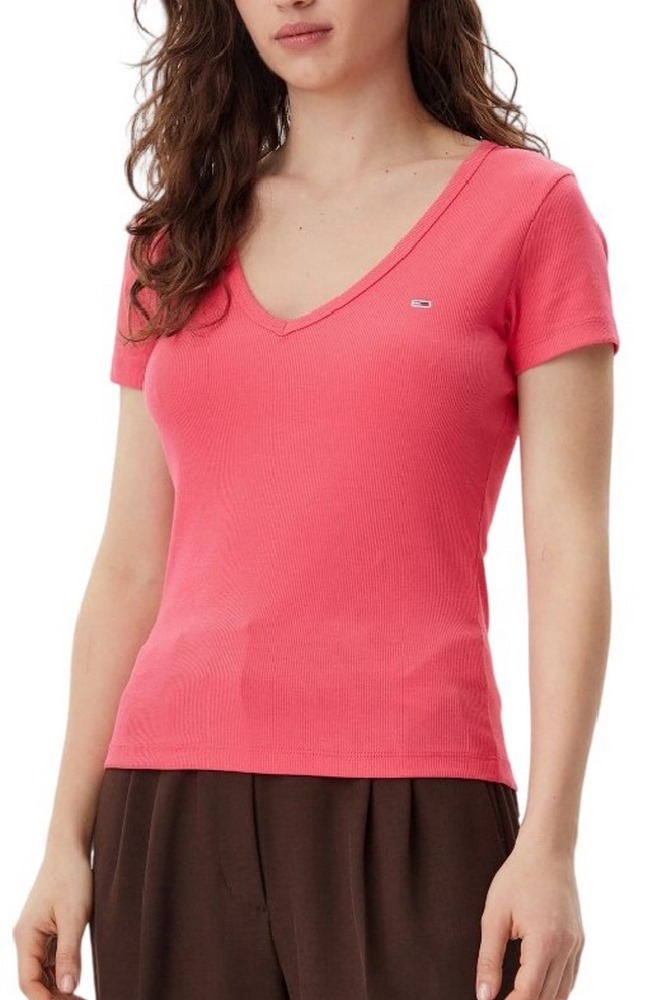 TOMMY JEANS SLIM ESSENTIAL RIB V SS T-SHIRT ΜΠΛΟΥΖΑ ΓΥΝΑΙΚΕΙΑ CORAL