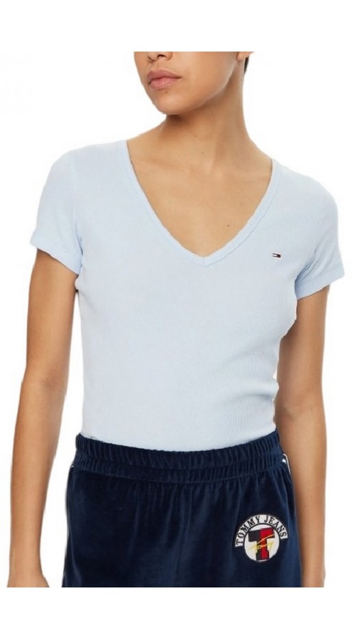 TOMMY JEANS SLIM ESSENTIAL RIB V SS T-SHIRT ΜΠΛΟΥΖΑ ΓΥΝΑΙΚΕΙΑ CIEL