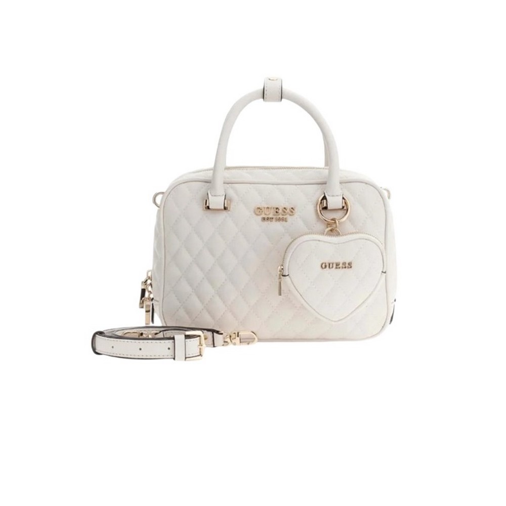 GUESS ATABEY BOX SATCHEL ΤΣΑΝΤΑ ΓΥΝΑΙΚΕΙΑ OFF WHITE