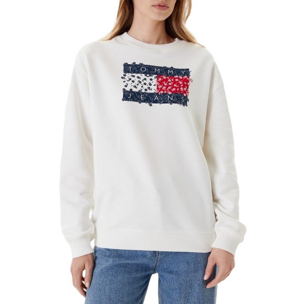 TOMMY JEANS RLX FLORAL FLAG CREW ΦΟΥΤΕΡ ΓΥΝΑΙΚΕΙΟ OFF WHITE