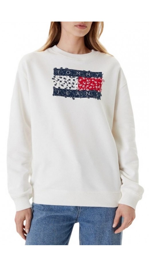 TOMMY JEANS RLX FLORAL FLAG CREW ΦΟΥΤΕΡ ΓΥΝΑΙΚΕΙΟ OFF WHITE