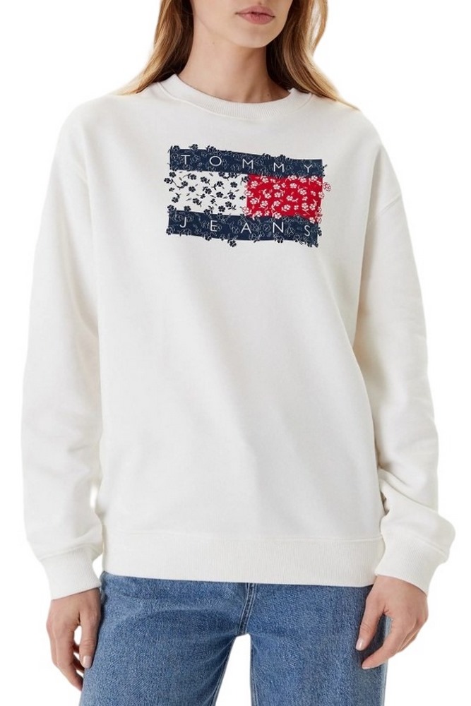 TOMMY JEANS RLX FLORAL FLAG CREW ΦΟΥΤΕΡ ΓΥΝΑΙΚΕΙΟ OFF WHITE