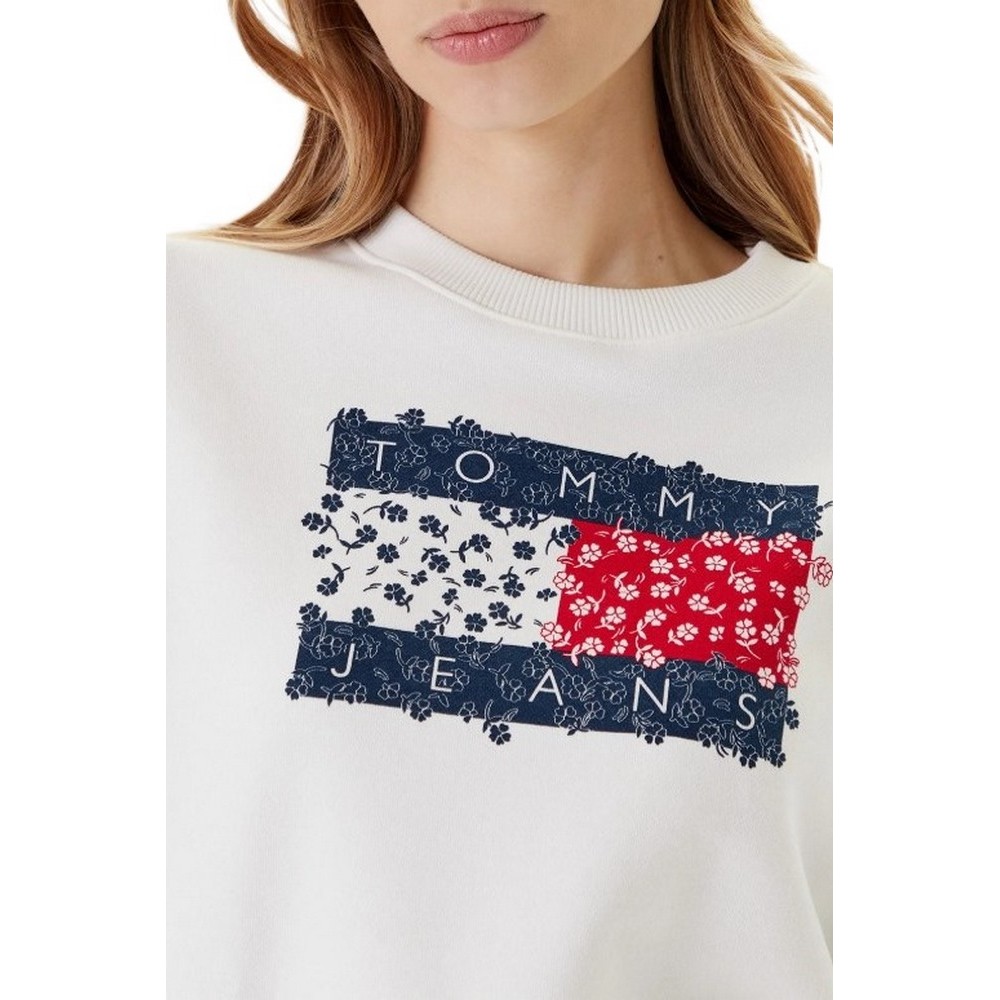 TOMMY JEANS RLX FLORAL FLAG CREW ΦΟΥΤΕΡ ΓΥΝΑΙΚΕΙΟ OFF WHITE