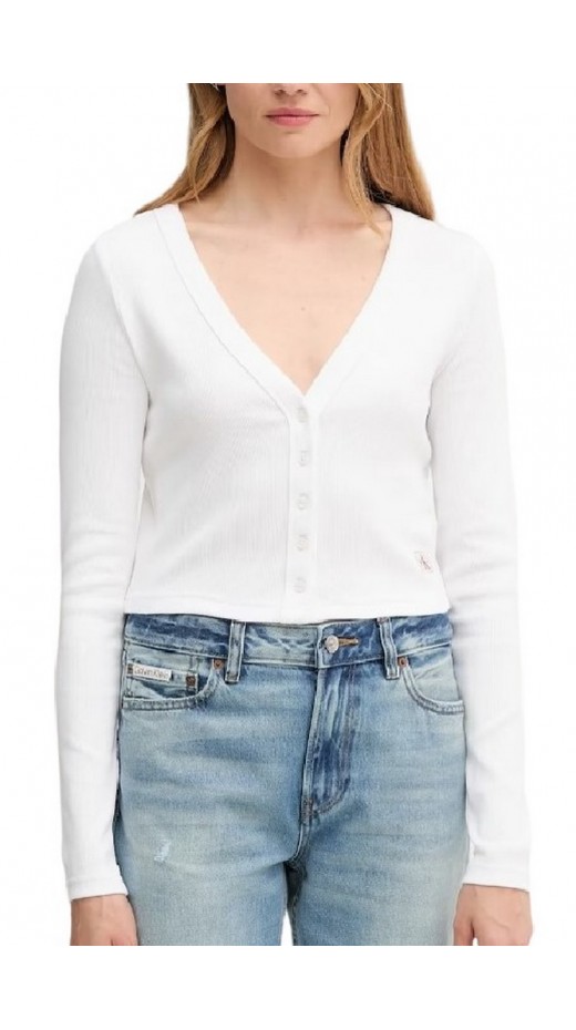 CAKVIN KLEIN JEANS LS WVN LBL 2X2 CTT ΜΠΛΟΥΖΑ ΓΥΝΑΙΚΕΙΑ WHITE