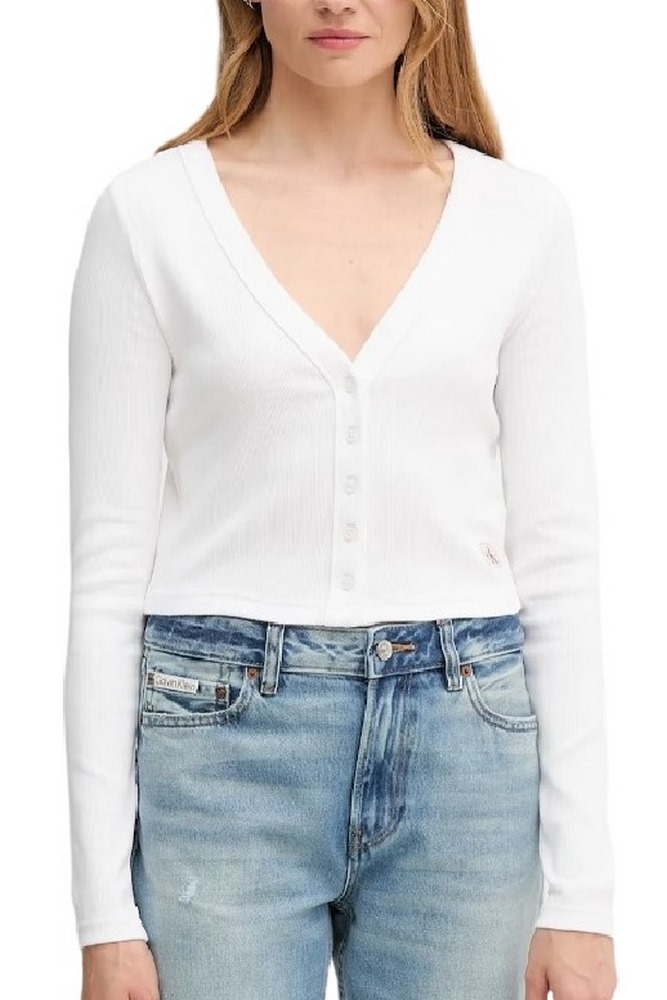 CAKVIN KLEIN JEANS LS WVN LBL 2X2 CTT ΜΠΛΟΥΖΑ ΓΥΝΑΙΚΕΙΑ WHITE