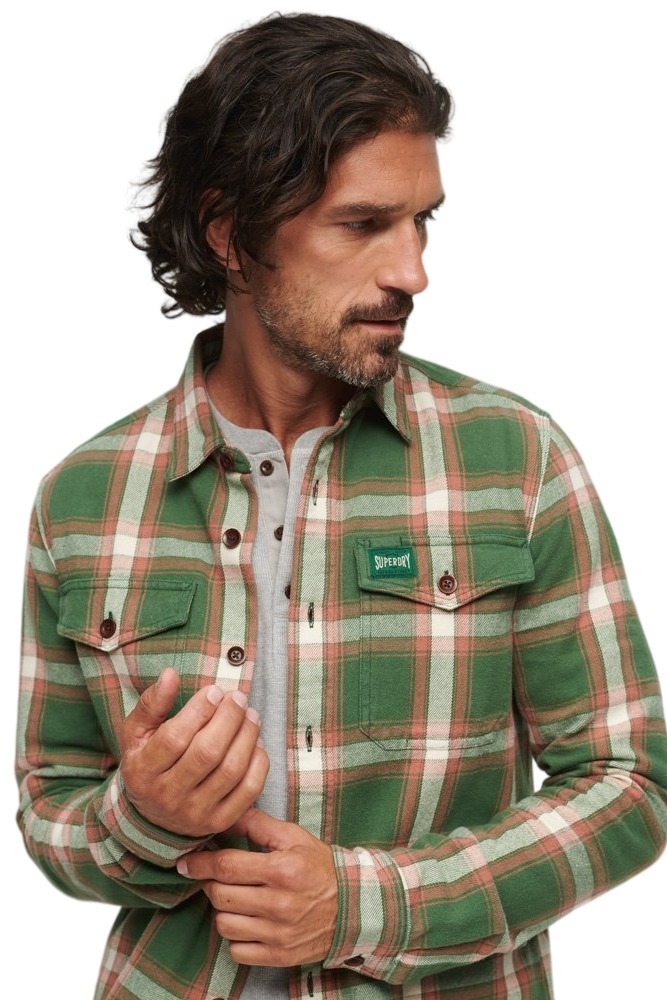 SUPERDRY D4 OVIN COTTON WORKER CHECK SHIRT ΠΟΥΚΑΜΙΣΟ ΑΝΔΡΙΚΟ GREEN