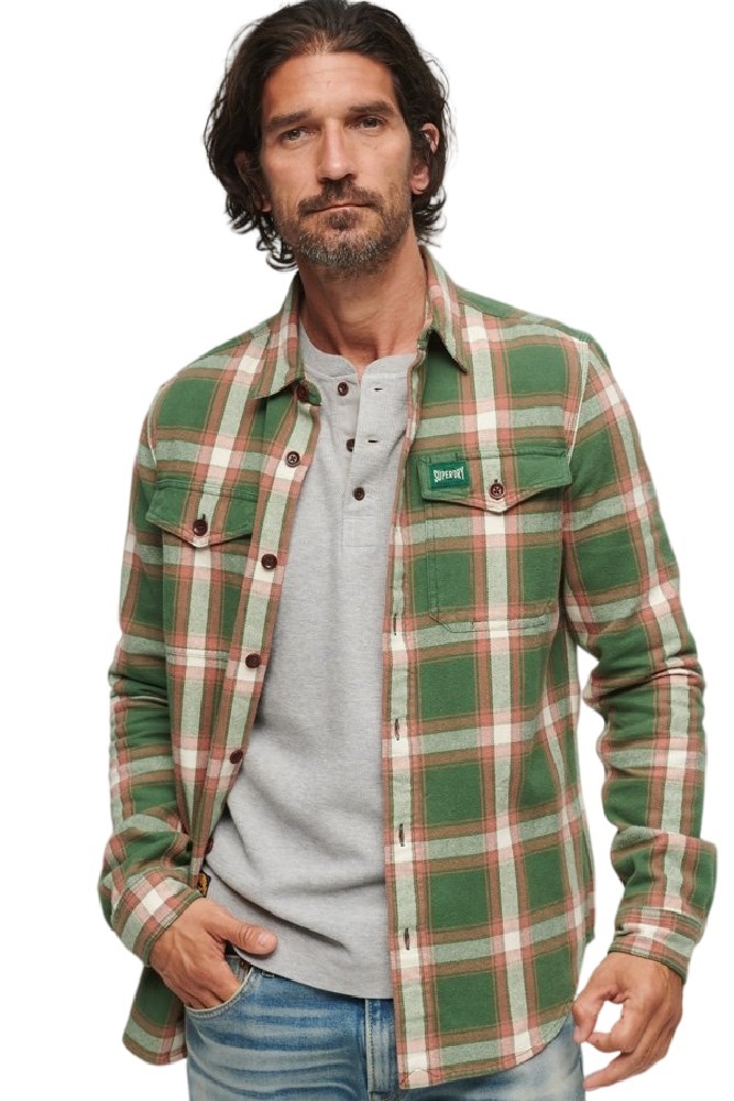SUPERDRY D4 OVIN COTTON WORKER CHECK SHIRT ΠΟΥΚΑΜΙΣΟ ΑΝΔΡΙΚΟ GREEN