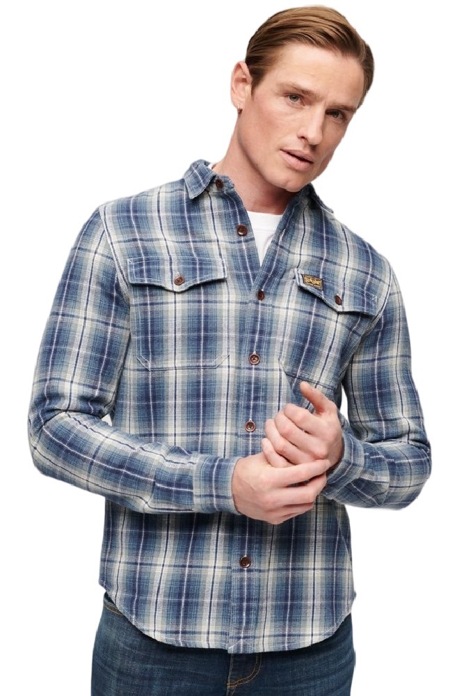 SUPERDRY D4 OVIN COTTON WORKER CHECK SHIRT ΠΟΥΚΑΜΙΣΟ ΑΝΔΡΙΚΟ BLUE