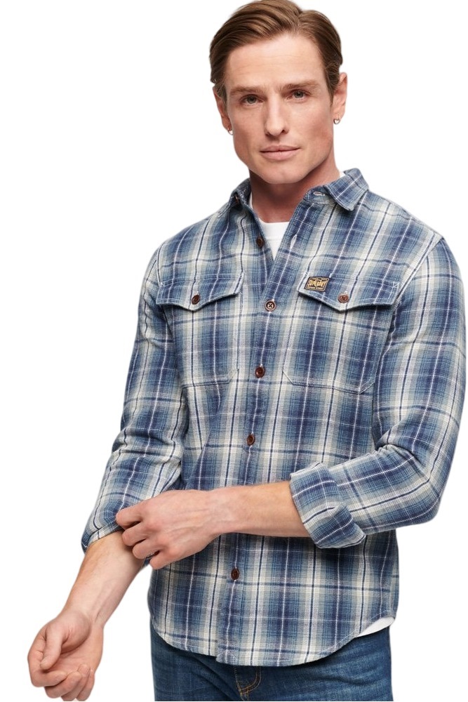 SUPERDRY D4 OVIN COTTON WORKER CHECK SHIRT ΠΟΥΚΑΜΙΣΟ ΑΝΔΡΙΚΟ BLUE