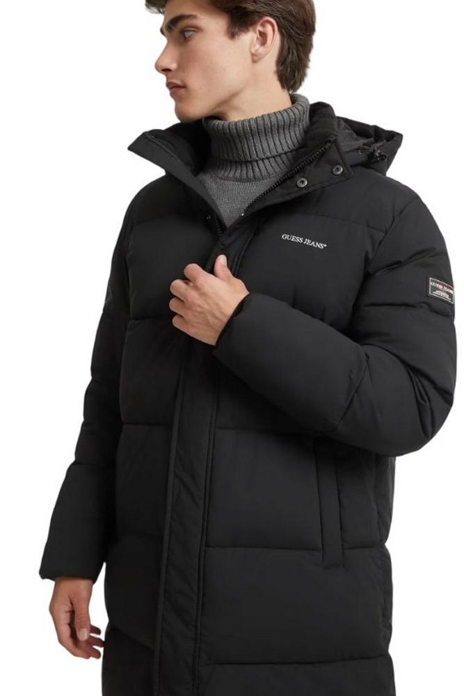 GUESS JEANS MID LENGHT PUFFER JACKET ΜΠΟΥΦΑΝ ΑΝΔΡΙΚΟ BLACK