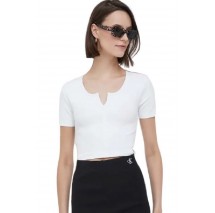 CALVIN KLEIN JEANS TAB SPLIT NECK RIB TOP ΤΟΠ ΓΥΝΑΙΚΕΙΟ WHITE