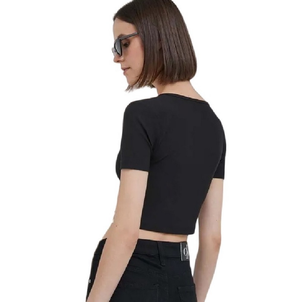 CALVIN KLEIN JEANS TAB SPLIT NECK RIB TOP ΤΟΠ ΓΥΝΑΙΚΕΙΟ BLACK