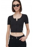 CALVIN KLEIN JEANS TAB SPLIT NECK RIB TOP ΤΟΠ ΓΥΝΑΙΚΕΙΟ BLACK