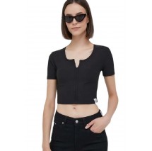 CALVIN KLEIN JEANS TAB SPLIT NECK RIB TOP ΤΟΠ ΓΥΝΑΙΚΕΙΟ BLACK
