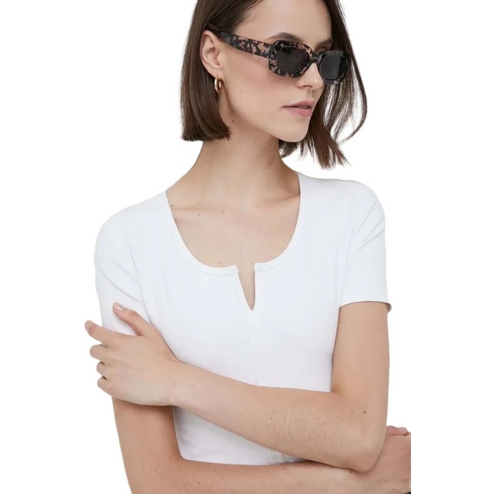 CALVIN KLEIN JEANS TAB SPLIT NECK RIB TOP ΤΟΠ ΓΥΝΑΙΚΕΙΟ WHITE