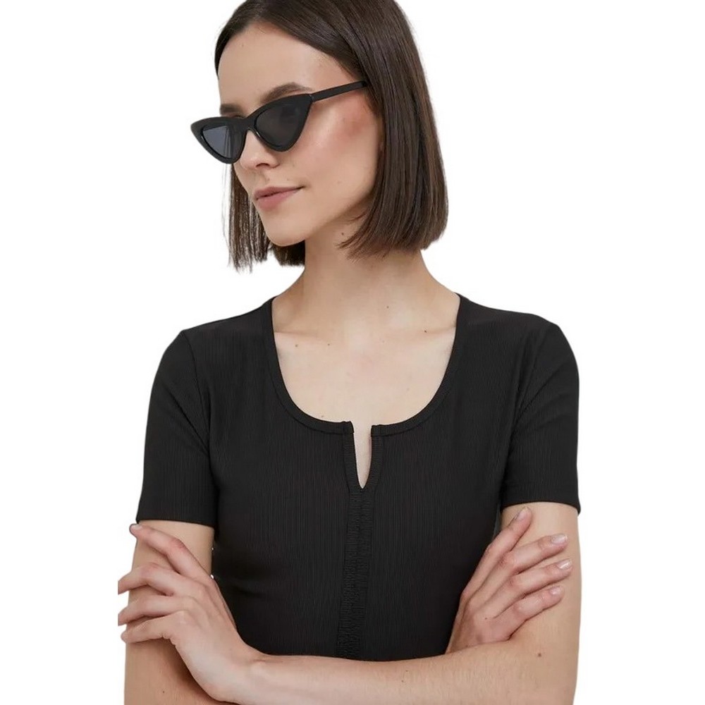 CALVIN KLEIN JEANS TAB SPLIT NECK RIB TOP ΤΟΠ ΓΥΝΑΙΚΕΙΟ BLACK