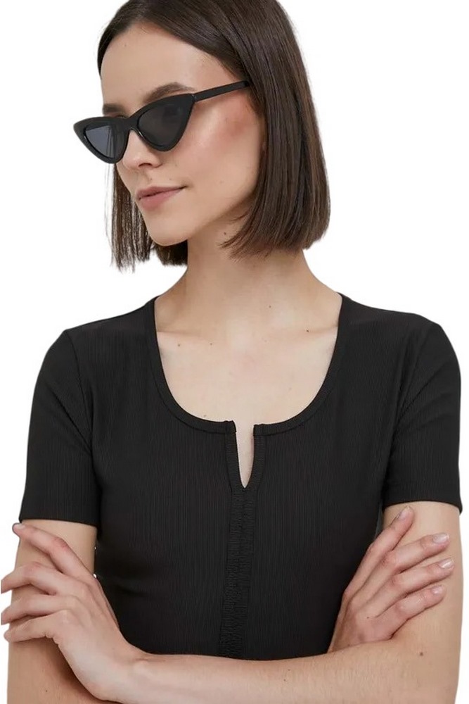 CALVIN KLEIN JEANS TAB SPLIT NECK RIB TOP ΤΟΠ ΓΥΝΑΙΚΕΙΟ BLACK