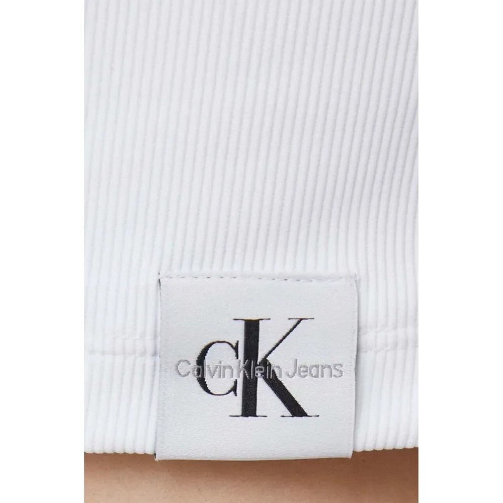 CALVIN KLEIN JEANS TAB SPLIT NECK RIB TOP ΤΟΠ ΓΥΝΑΙΚΕΙΟ WHITE