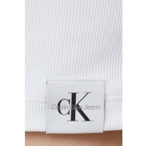 CALVIN KLEIN JEANS TAB SPLIT NECK RIB TOP ΤΟΠ ΓΥΝΑΙΚΕΙΟ WHITE