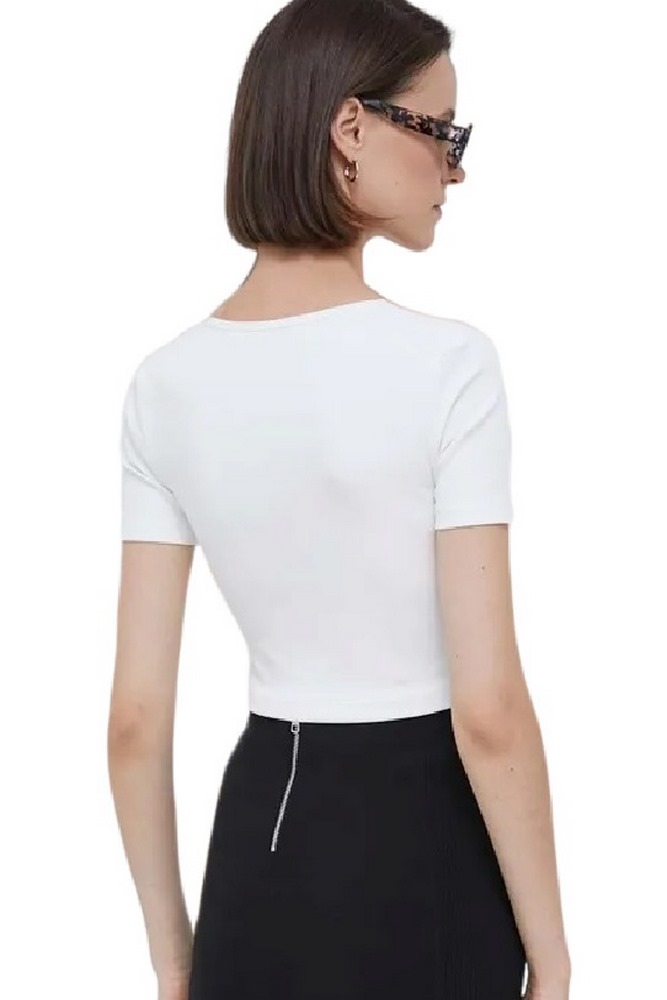 CALVIN KLEIN JEANS TAB SPLIT NECK RIB TOP ΤΟΠ ΓΥΝΑΙΚΕΙΟ WHITE