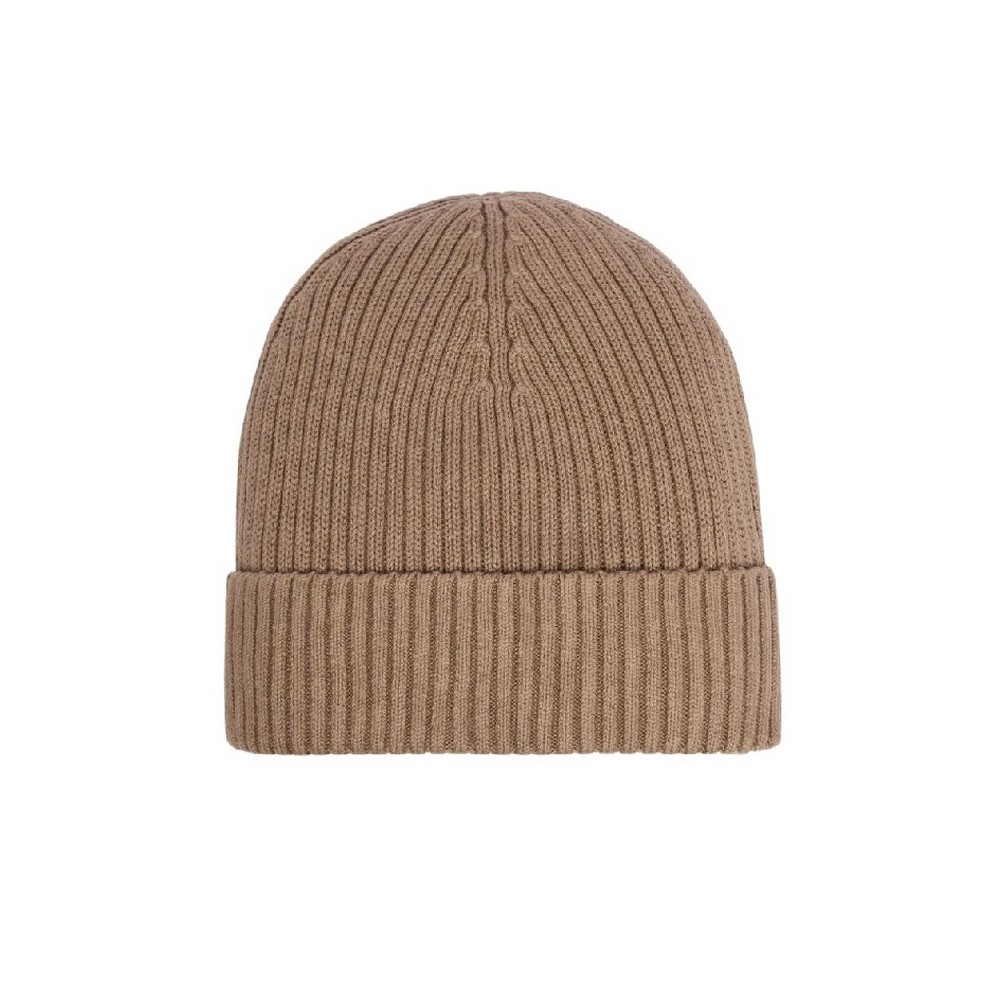 CALVIN KLEIN PATCH CHUNKY RIB COTTON BEANIE ΣΚΟΥΦΟΣ ΑΝΔΡΙΚΟΣ TAUPE