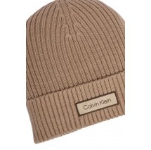 CALVIN KLEIN PATCH CHUNKY RIB COTTON BEANIE ΣΚΟΥΦΟΣ ΑΝΔΡΙΚΟΣ TAUPE