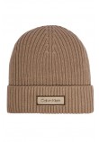 CALVIN KLEIN PATCH CHUNKY RIB COTTON BEANIE ΣΚΟΥΦΟΣ ΑΝΔΡΙΚΟΣ TAUPE