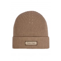 CALVIN KLEIN PATCH CHUNKY RIB COTTON BEANIE ΣΚΟΥΦΟΣ ΑΝΔΡΙΚΟΣ TAUPE